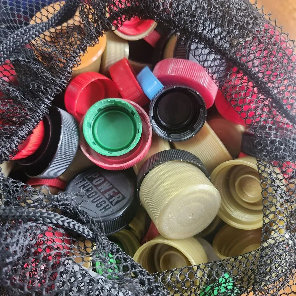 2 bread Bags Of Plastic Bottle Caps Coke Sprite Gatorade Crafts Art Supplies